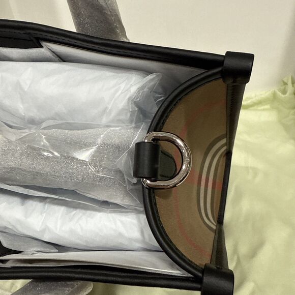 Burberry Black/Beige House Check Fabric Small N/S Book Tote New With Tag - Picture 4 of 7